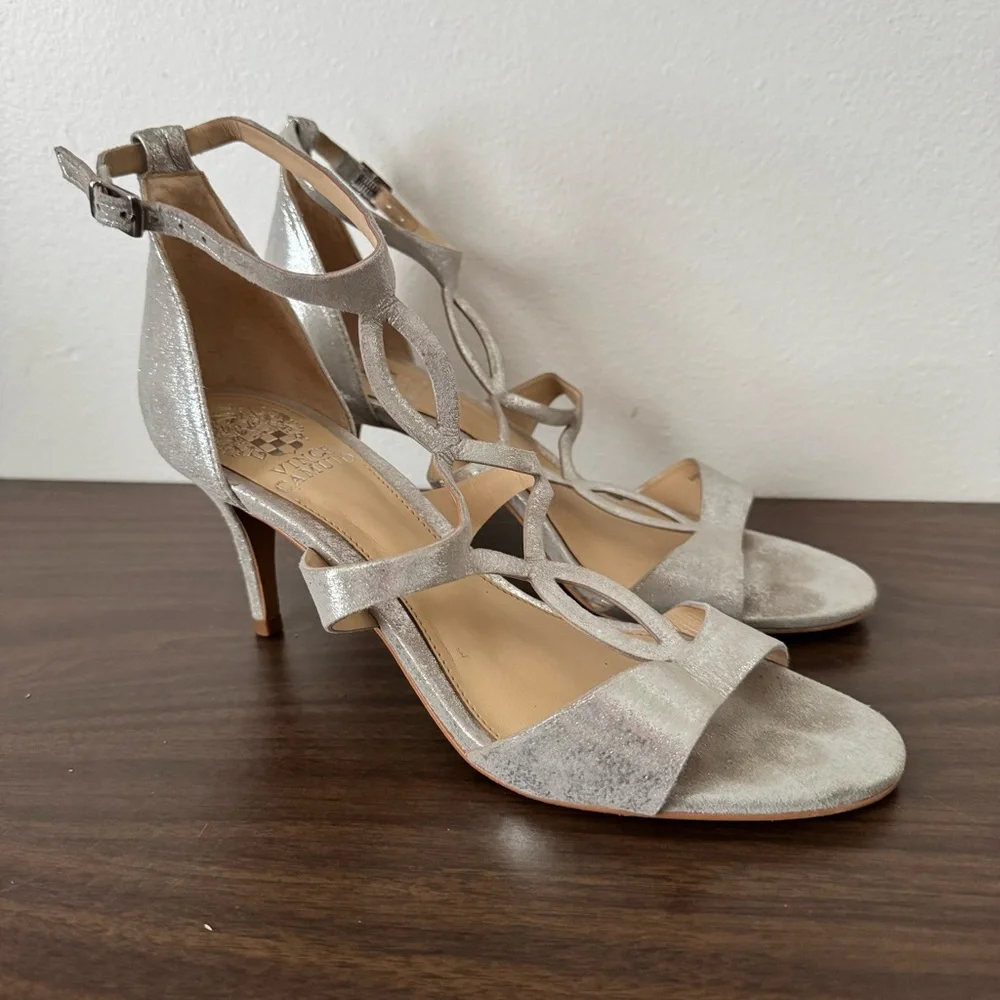 Vince Camuto Metallic Silver Strappy Heels